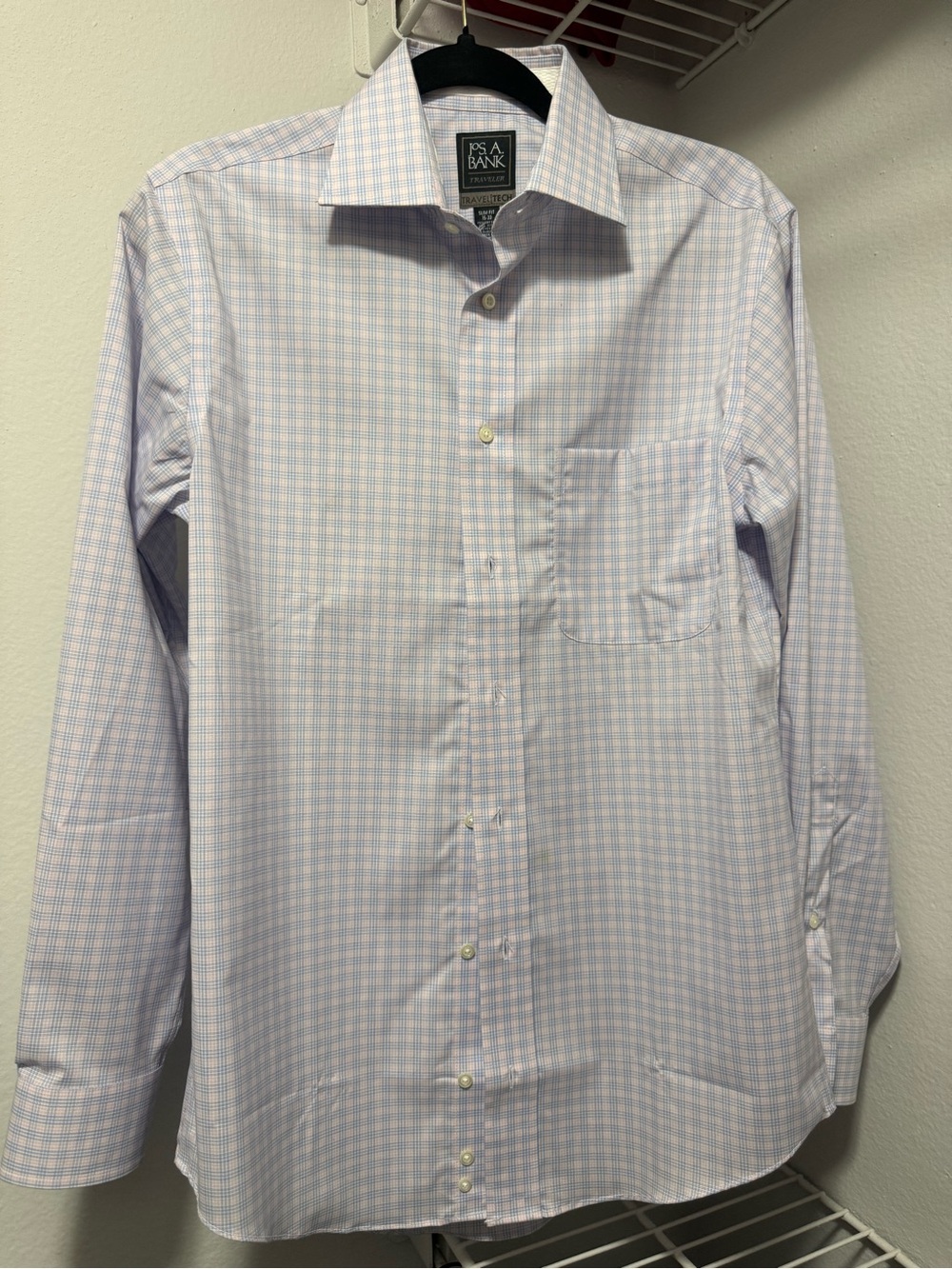 Jos. A. Bank Men’s White and Light Blue Checked Dress Shirt